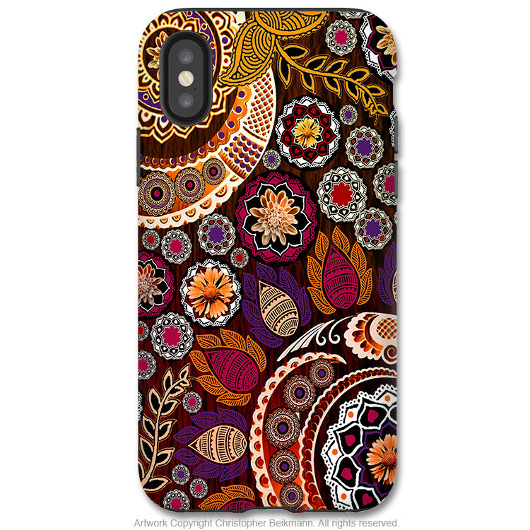 Autumn Mehndi - iPhone X / Xs / Xs Max / XR Tough Case - Dual Layer Protection for Apple iPhone 10 - Fall Paisley Art Case - iPhone X Tough Case - Fusion Idol Arts - New Mexico Artist Christopher Beikmann