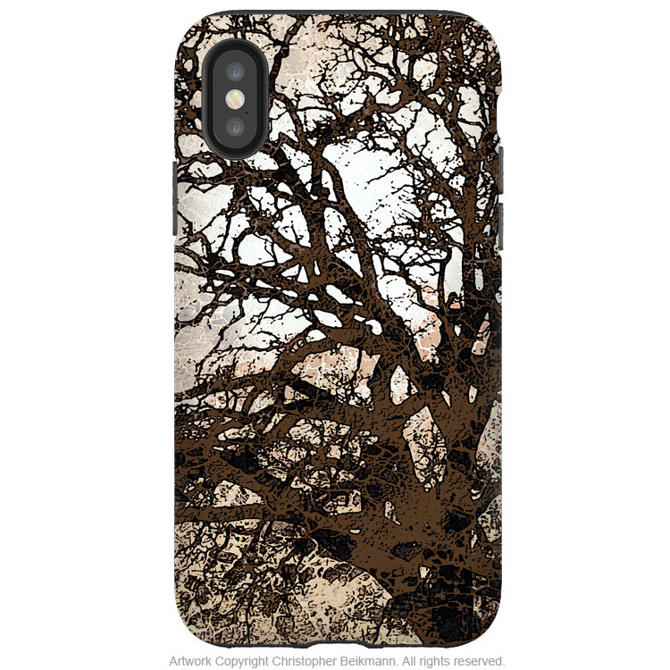 Autumn Moonlit Night - iPhone X / XS / XS Max / XR Tough Case - Dual Layer Protection for Apple iPhone 10 - Tan Tree Abstract Art Case - iPhone X Tough Case - Fusion Idol Arts - New Mexico Artist Christopher Beikmann