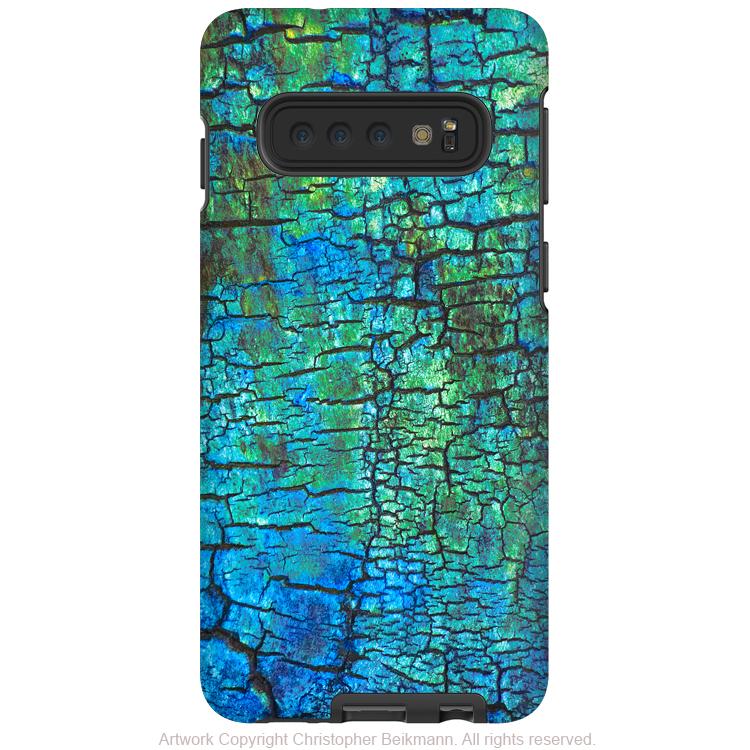 Azul Crust - Galaxy S10 / S10 Plus / S10E Tough Case - Dual Layer Protection - Blue and Green Cracked Abstract - Galaxy S10 / S10+ / S10E - Fusion Idol Arts - New Mexico Artist Christopher Beikmann