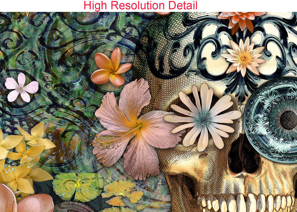 Floral Sugar Skull - Canvas Print - Solid Surface with Fully Finished Back - Bali Botaniskull - Premium Canvas Gallery Wrap - Fusion Idol Arts - New Mexico Artist Christopher Beikmann