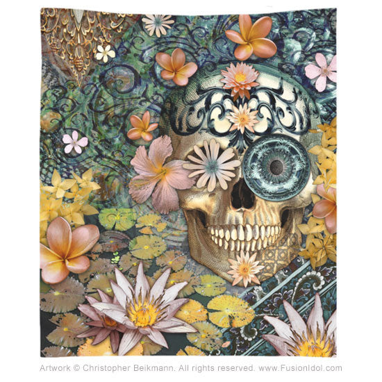 Bali Botaniskull Tapestry - Tapestry - Fusion Idol Arts - New Mexico Artist Christopher Beikmann