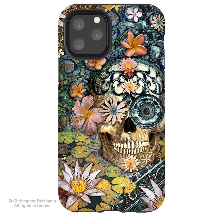 Bali Botaniskull - iPhone  Tough Case - 13 / 13 Pro / 13 Pro Max / 13 Mini Tough Case Dual Layer Protection for Apple iPhone - Floral Sugar Skull Case - iPhone 13 Tough Case - Fusion Idol Arts - New Mexico Artist Christopher Beikmann