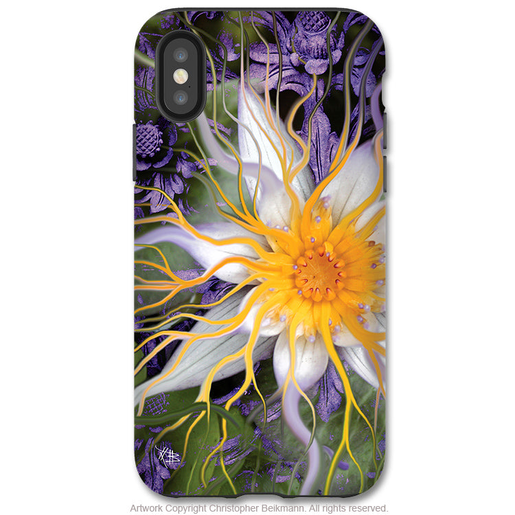 Bali Dream Flower - iPhone X / XS / XS Max / XR Tough Case - Dual Layer Protection for Apple iPhone 10 - Purple and Green Lotus Flower Case - iPhone X Tough Case - Fusion Idol Arts - New Mexico Artist Christopher Beikmann