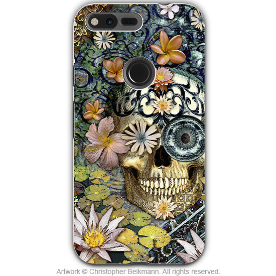 Floral Sugar Skull - Artistic Google Pixel Tough Case - Dual Layer Protection - Bali Botaniskull - Google Pixel Tough Case - Fusion Idol Arts - New Mexico Artist Christopher Beikmann
