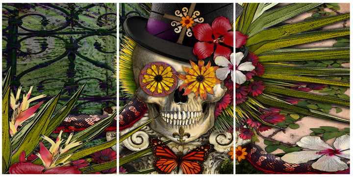 Baron in Bloom - Botaniskull - 60x30 Metal Triptych Set - Metal Print - Fusion Idol Arts - New Mexico Artist Christopher Beikmann