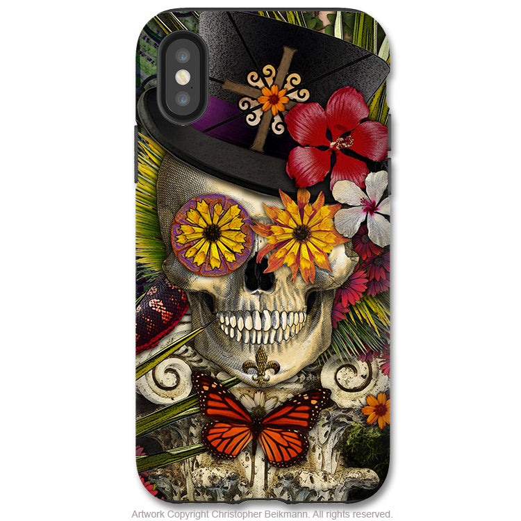 Baron in Bloom - iPhone X / XS / XS Max / XR Tough Case - Dual Layer Protection for Apple iPhone 10 - New Orleans Voodoo Sugar Skull Case - iPhone X Tough Case - Fusion Idol Arts - New Mexico Artist Christopher Beikmann
