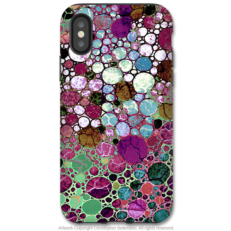 Berry Bubbles - iPhone X / XS / XS Max / XR Tough Case - Dual Layer Protection for Apple iPhone 10 - Burgundy Abstract Art Case - iPhone X Tough Case - Fusion Idol Arts - New Mexico Artist Christopher Beikmann