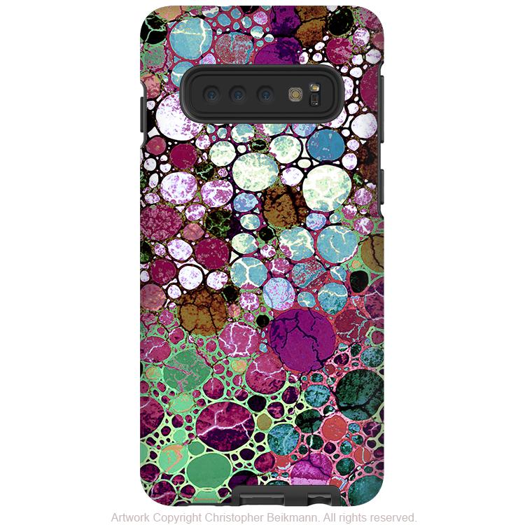 Berry Bubbles - Galaxy S10 / S10 Plus / S10E Tough Case - Dual Layer Protection - Burgundy and Green Abstract - Galaxy S10 / S10+ / S10E - Fusion Idol Arts - New Mexico Artist Christopher Beikmann