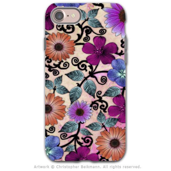 Peach and Pink Paisley Floral - Artistic iPhone 7 / 8 / SE Gen 2 Tough Case - Dual Layer Protection - Bittersweet Blossoms - iPhone 7 Tough Case - Fusion Idol Arts - New Mexico Artist Christopher Beikmann
