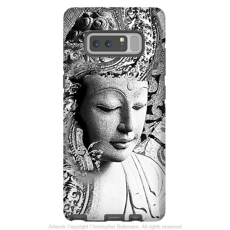 Black and White Buddha Galaxy Note 8 Tough Case - Dual Layer Zen Case for Samsung Galaxy Note 8 - Bliss of Being - Galaxy Note 8 Tough Case - Fusion Idol Arts - New Mexico Artist Christopher Beikmann