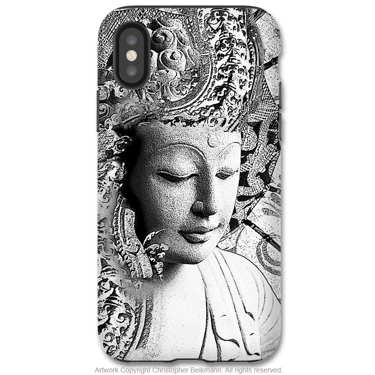Bliss of Being Buddha - iPhone X / XS / XS Max / XR Tough Case - Dual Layer Protection for Apple iPhone 10 - Black and White Zen Buddhist Art Case - iPhone X Tough Case - Fusion Idol Arts - New Mexico Artist Christopher Beikmann