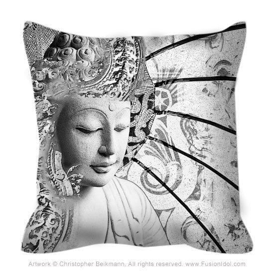 Black and White Buddha Zen Meditation Art Pillow - Bliss of Being - Throw Pillow - Fusion Idol Arts - New Mexico Artist Christopher Beikmann