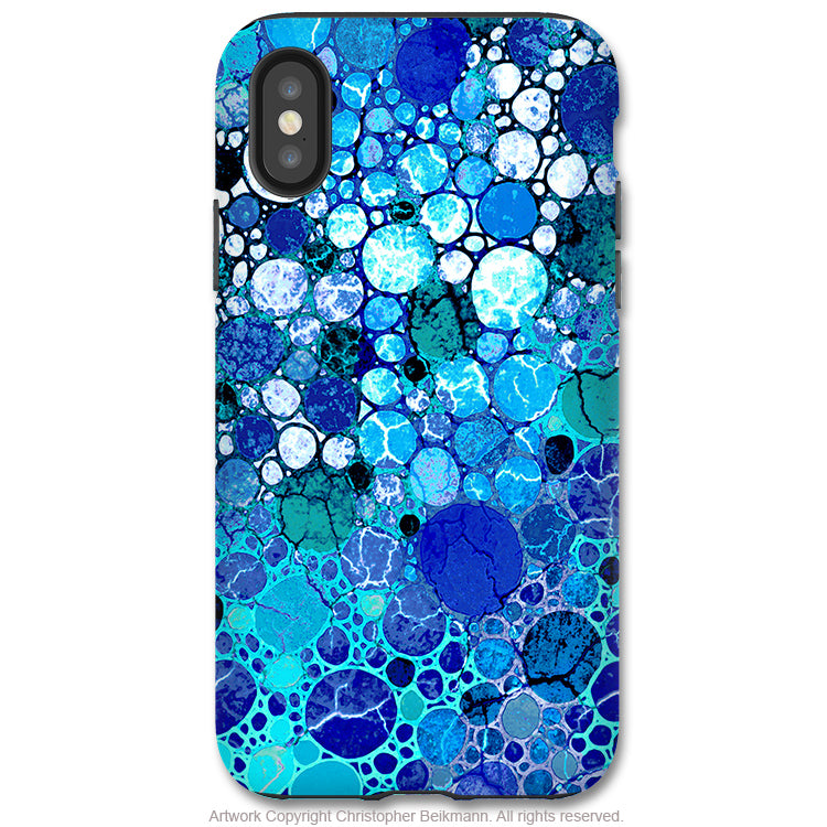 Blue Bubbles - iPhone X / XS / XS Max / XR Tough Case - Dual Layer Protection for Apple iPhone 10 - Blue Abstract Art Case - iPhone X Tough Case - Fusion Idol Arts - New Mexico Artist Christopher Beikmann