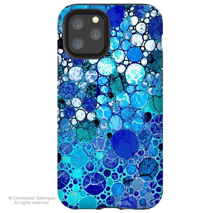 Blue Bubbles - iPhone 11 / 11 Pro / 11 Pro Max Tough Case - Dual Layer Protection for Apple iPhone XI - Blue Abstract Art Case - iPhone 11 Tough Case - Fusion Idol Arts - New Mexico Artist Christopher Beikmann