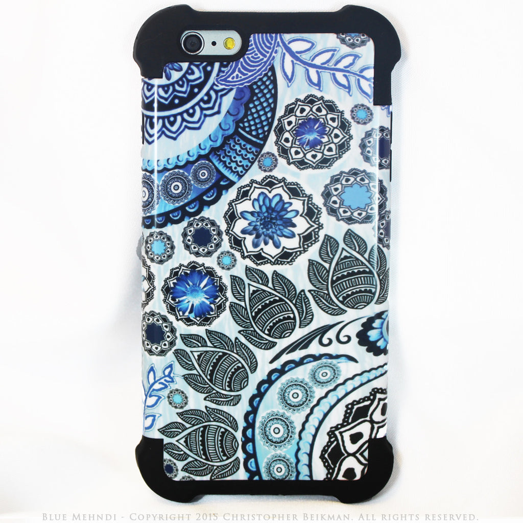 Blue Paisley iPhone 6 Plus - 6s Plus Case - Blue Mehndi - Floral iPhone 6 Plus SUPER BUMPER Case - iPhone 6 6s Plus SUPER BUMPER Case - Fusion Idol Arts - New Mexico Artist Christopher Beikmann