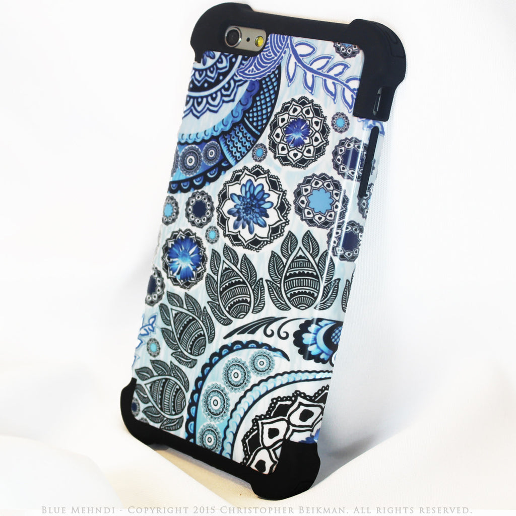 Blue Paisley iPhone 6 Plus - 6s Plus Case - Blue Mehndi - Floral iPhone 6 Plus SUPER BUMPER Case - iPhone 6 6s Plus SUPER BUMPER Case - Fusion Idol Arts - New Mexico Artist Christopher Beikmann