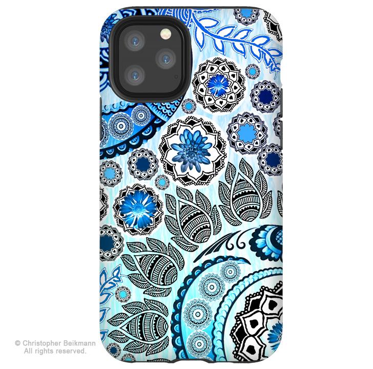 Blue Mehndi - iPhone 13 / 13 Pro / 13 Pro Max / 13 Mini Tough Case Tough Case - Dual Layer Protection for Apple iPhone Blue Paisley Art Case - iPhone 13 Tough Case - Fusion Idol Arts - New Mexico Artist Christopher Beikmann