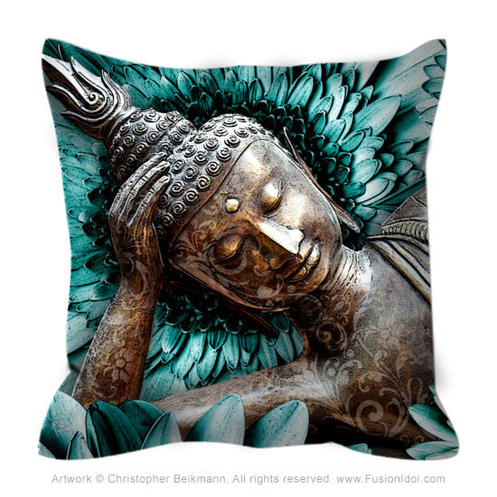 Blue and Brown Reclining Buddha Throw Pillow - Mind Bloom - Throw Pillow - Fusion Idol Arts - New Mexico Artist Christopher Beikmann