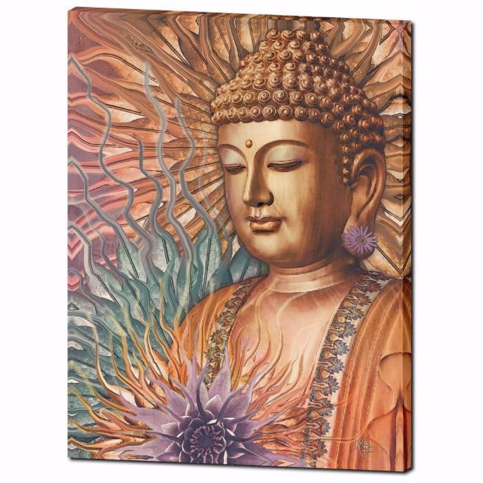 Buddha Floral Canvas - Orange, Teal and Lavender Zen Buddha Wall Art - Proliferation of Peace - Premium Canvas Gallery Wrap - Fusion Idol Arts - New Mexico Artist Christopher Beikmann