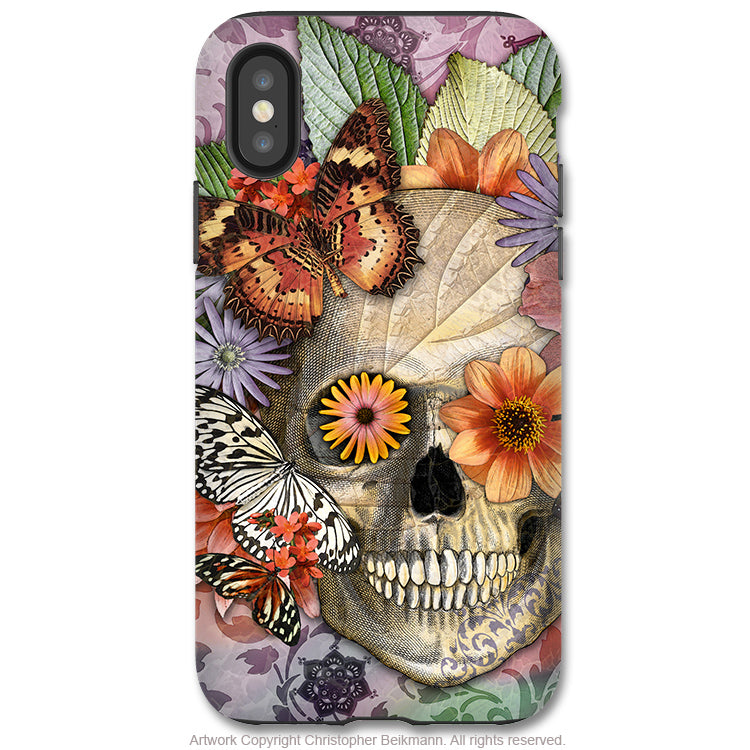 Butterfly Botaniskull - iPhone X / XS / XS Max / XR Tough Case - Dual Layer Protection for Apple iPhone 10 - Floral Sugar Skull Case - iPhone X Tough Case - Fusion Idol Arts - New Mexico Artist Christopher Beikmann
