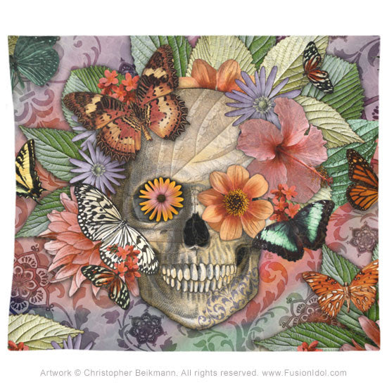 Butterfly Botaniskull Tapestry - Botanical Sugar Skull Art - Tapestry - Fusion Idol Arts - New Mexico Artist Christopher Beikmann