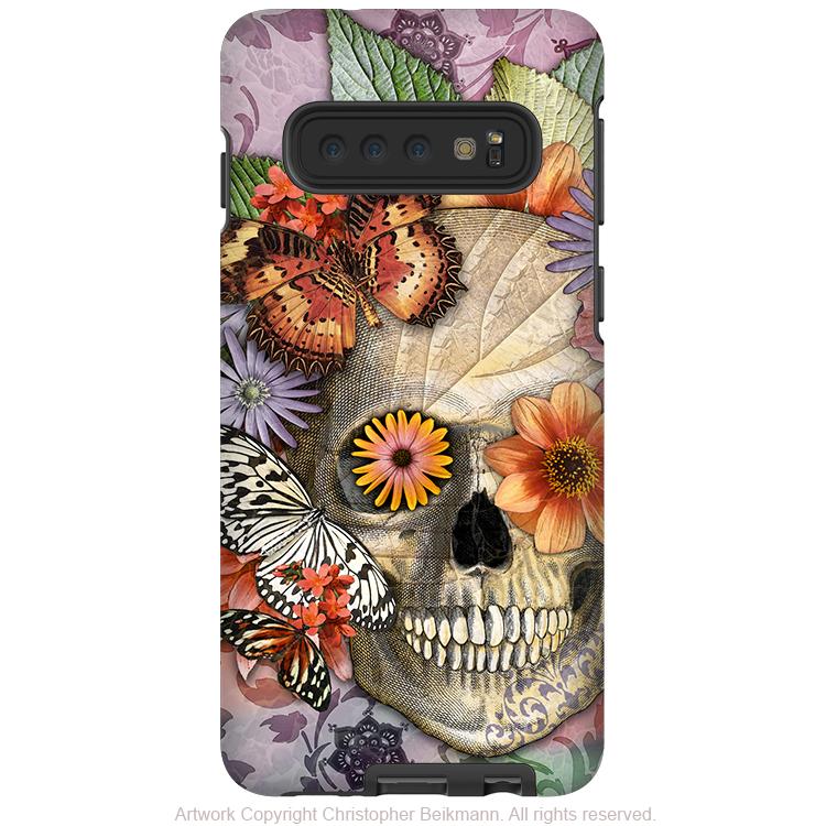 Butterfly Botaniskull - Galaxy S10 / S10 Plus / S10E Tough Case - Dual Layer Protection - Floral Sugar Skull Case - Galaxy S10 / S10+ / S10E - Fusion Idol Arts - New Mexico Artist Christopher Beikmann