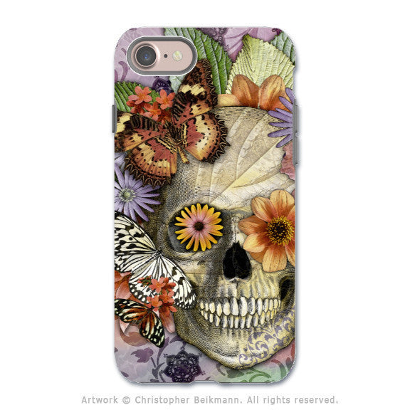 Butterfly Floral Skull - Artistic iPhone 8 Tough Case - Dual Layer Protection - Butterfly Botaniskull - iPhone 8 Tough Case - Fusion Idol Arts - New Mexico Artist Christopher Beikmann