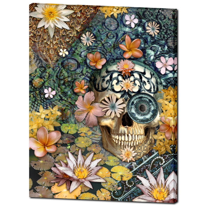 Floral Sugar Skull - Canvas Print - Solid Surface with Fully Finished Back - Bali Botaniskull - Premium Canvas Gallery Wrap - Fusion Idol Arts - New Mexico Artist Christopher Beikmann