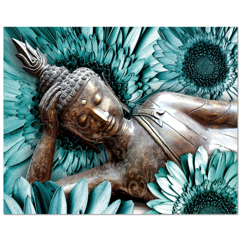 Blue and Brown Floral Buddha Art Canvas - Mind Bloom - Premium Canvas Gallery Wrap - Fusion Idol Arts - New Mexico Artist Christopher Beikmann