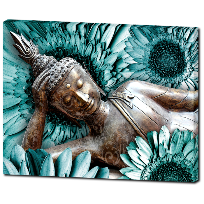 Blue and Brown Floral Buddha Art Canvas - Mind Bloom - Premium Canvas Gallery Wrap - Fusion Idol Arts - New Mexico Artist Christopher Beikmann