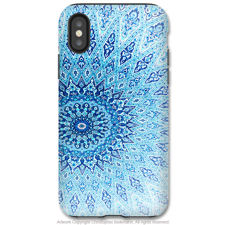 Cloud Mandala - iPhone X / XS / XS Max / XR Tough Case - Dual Layer Protection for Apple iPhone 10 - Blue Zen Mandala Art Case - iPhone X Tough Case - Fusion Idol Arts - New Mexico Artist Christopher Beikmann