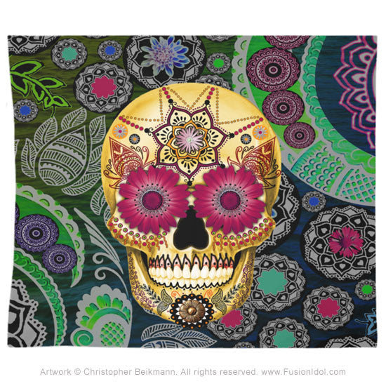 Colorful Sugar Skull Paisley Garden Tapestry - Tapestry - Fusion Idol Arts - New Mexico Artist Christopher Beikmann