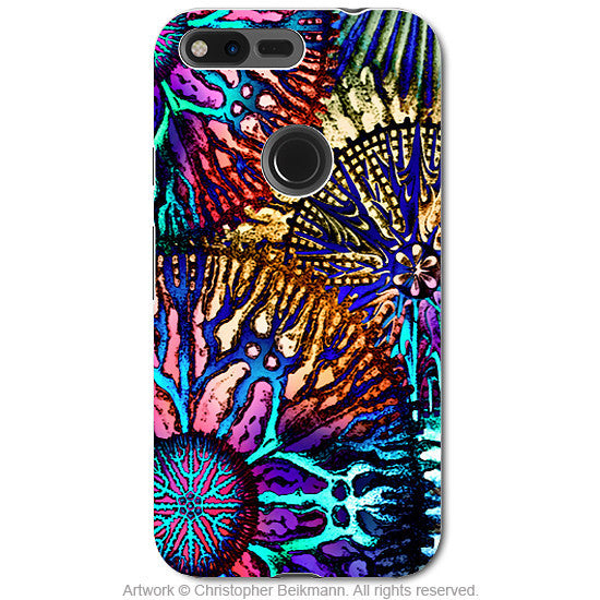 Colorful Abstract Coral - Artistic Google Pixel Tough Case - Dual Layer Protection - cosmic star coral - Google Pixel Tough Case - Fusion Idol Arts - New Mexico Artist Christopher Beikmann