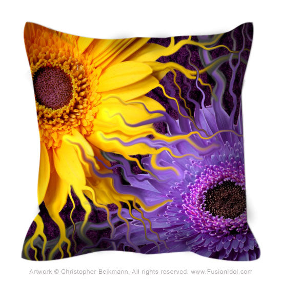 Daisy Yin Daisy Yang Throw Pillow - Purple and Yellow Floral Pillow - Throw Pillow - Fusion Idol Arts - New Mexico Artist Christopher Beikmann