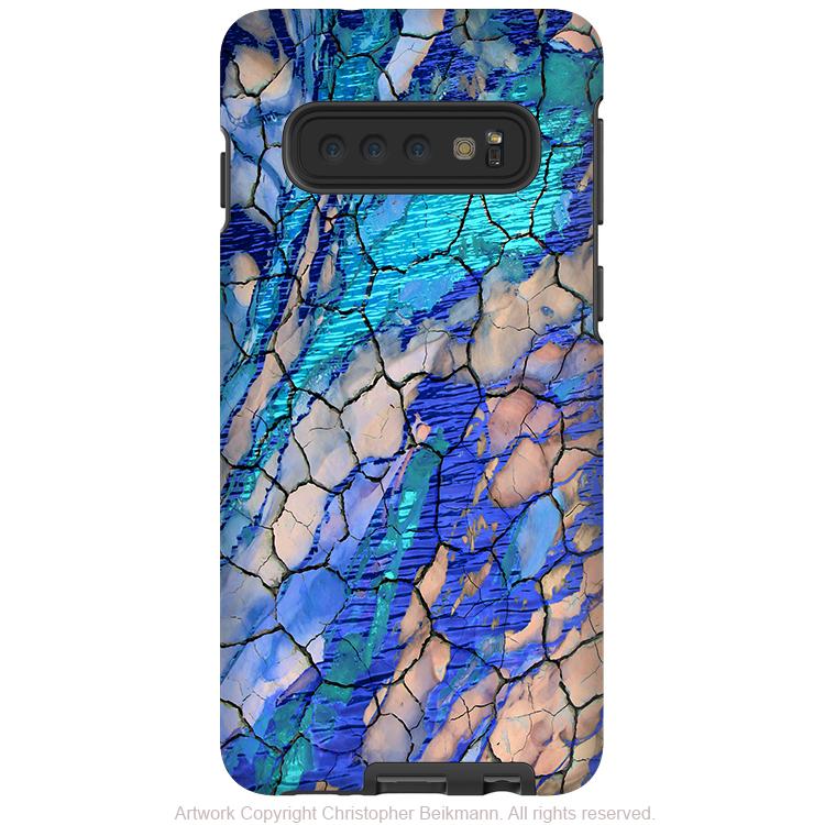 Desert Memories - Galaxy S10 / S10 Plus / S10E Tough Case - Dual Layer Protection - Blue and Tan Cracked Abstract - Galaxy S10 / S10+ / S10E - Fusion Idol Arts - New Mexico Artist Christopher Beikmann