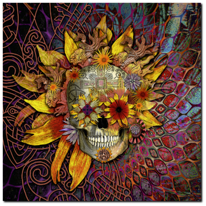 Floral Sugar Skull - Canvas Print - Solid Surface with Fully Finished Back and UV Coating - Origins Botaniskull - Premium Canvas Gallery Wrap - Fusion Idol Arts - New Mexico Artist Christopher Beikmann