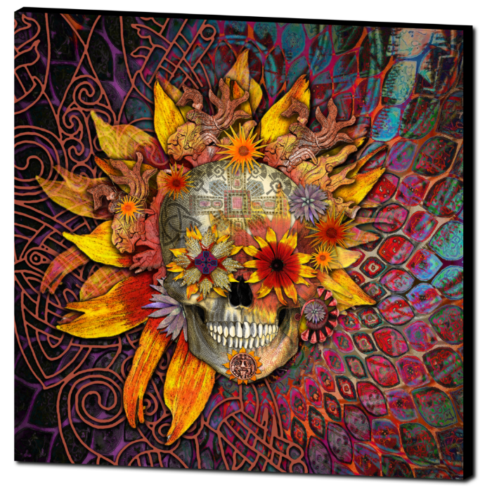 Floral Sugar Skull - Canvas Print - Solid Surface with Fully Finished Back and UV Coating - Origins Botaniskull - Premium Canvas Gallery Wrap - Fusion Idol Arts - New Mexico Artist Christopher Beikmann