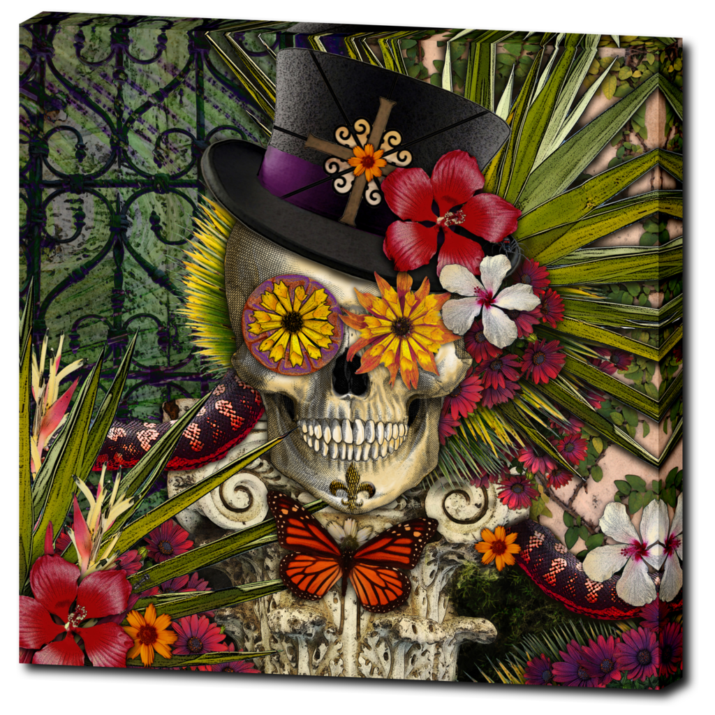 New Orleans Voodoo Sugar Skull Art Canvas Print - Baron in Bloom - Premium Canvas Gallery Wrap - Fusion Idol Arts - New Mexico Artist Christopher Beikmann