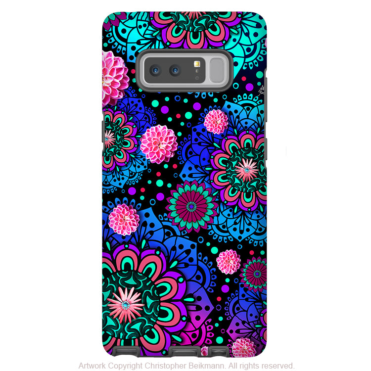 Colorful Modern Paisley Galaxy Note 8 Tough Case - Dual Layer Protection - Floral Case for Samsung Galaxy Note 8 - Frilly Floratopia - Galaxy Note 8 Tough Case - Fusion Idol Arts - New Mexico Artist Christopher Beikmann