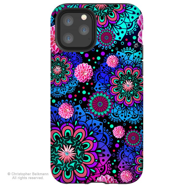Frilly Floratopia - iPhone 11 / 11 Pro / 11 Pro Max Tough Case - Dual Layer Protection for Apple iPhone Paisley Floral Art Case - iPhone 11 Tough Case - Fusion Idol Arts - New Mexico Artist Christopher Beikmann