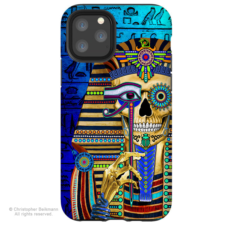 Funky Bone Pharaoh iPhone 13 / 13 Pro / 13 Pro Max / 13 Mini Tough Case - Egyptian Sugar Skull Art - iPhone 13 Tough Case - Fusion Idol Arts - New Mexico Artist Christopher Beikmann