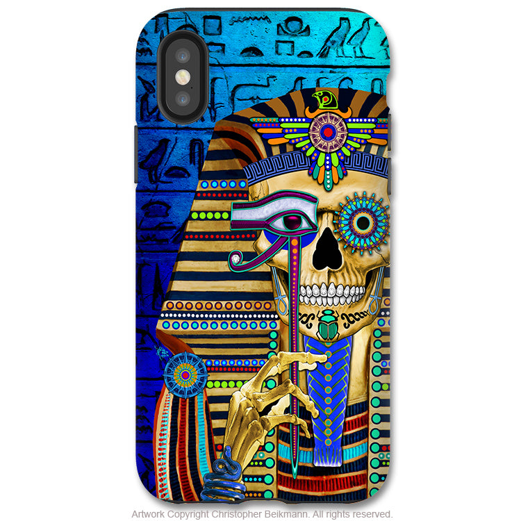 Funky Bone Pharaoh - iPhone X / XS / XS Max / XR Tough Case - Dual Layer Protection for Apple iPhone 10 - Egyptian Sugar Skull Art - iPhone X Tough Case - Fusion Idol Arts - New Mexico Artist Christopher Beikmann