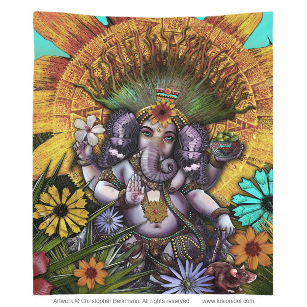 Colorful Floral Ganesha Tapestry - Ganesha Maya - Tapestry - Fusion Idol Arts - New Mexico Artist Christopher Beikmann