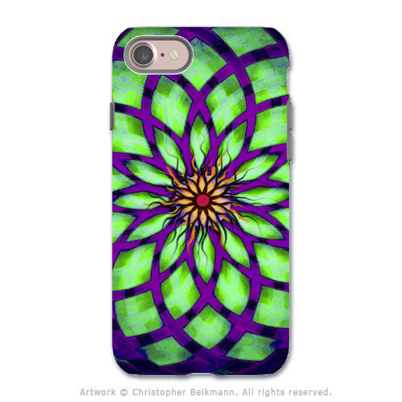 Lime Green Lotus Flower - Artistic iPhone 7 Tough Case - Dual Layer Protection - Lime Kalotuscope - iPhone 7 Tough Case - Fusion Idol Arts - New Mexico Artist Christopher Beikmann