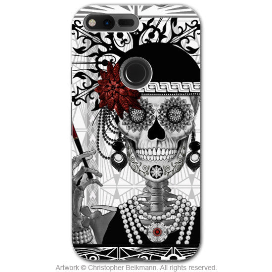 Flapper Girl Sugar Skull - Artistic Google Pixel Tough Case - Dual Layer Protection - mrs gloria vanderbone - Google Pixel Tough Case - Fusion Idol Arts - New Mexico Artist Christopher Beikmann