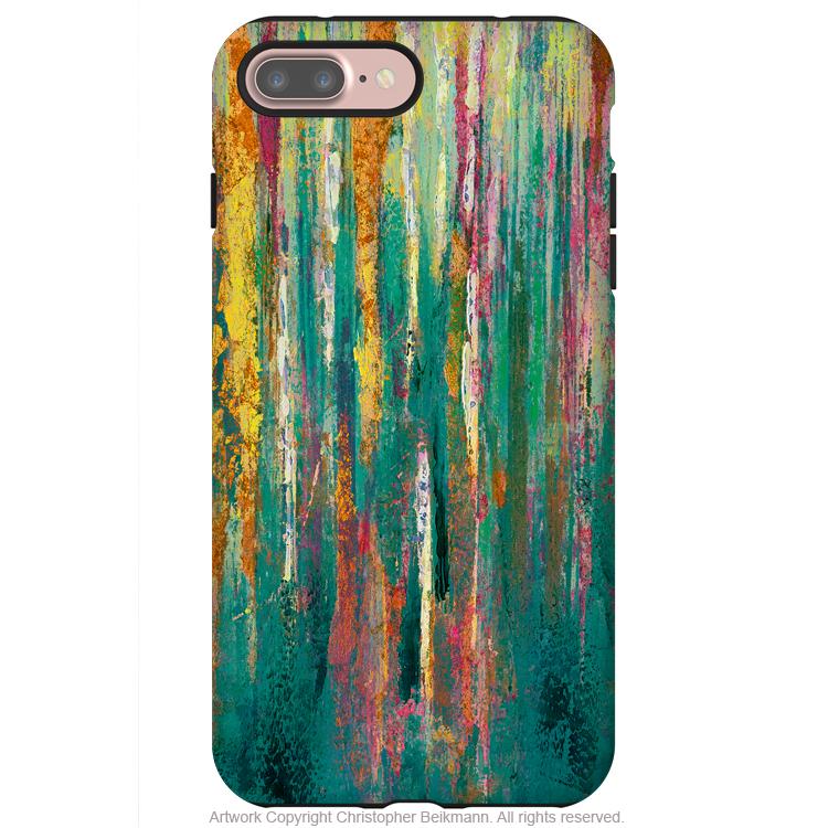 Green Abstractus - Artistic iPhone 8 PLUS Tough Case - Dual Layer Protection - Teal Green, Yellow and Orange Abstract Art Case - iPhone 8 Plus Tough Case - Fusion Idol Arts - New Mexico Artist Christopher Beikmann