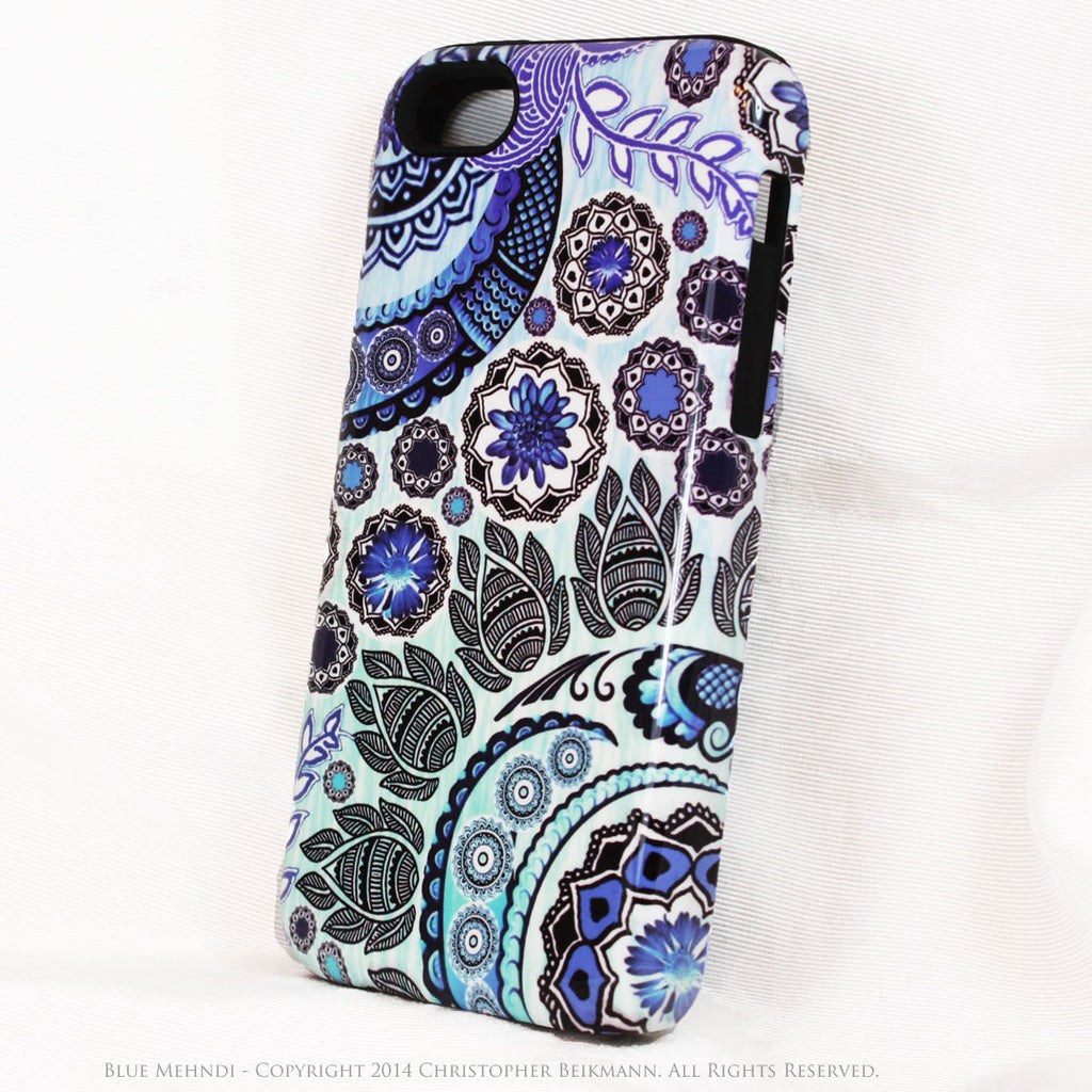 Indian Paisley iPhone 5c TOUGH Case - Blue Mehndi - Floral Dual Layer iPhone Case - iPhone 5c TOUGH Case - Fusion Idol Arts - New Mexico Artist Christopher Beikmann