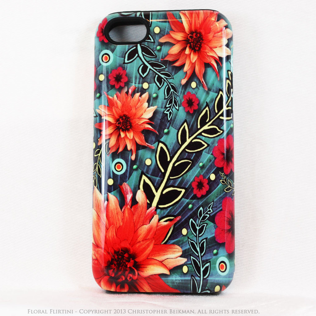 Paisley iPhone 5c TOUGH Case - Floral Flirtini - Teal Green and Orange Paisley Floral Art - Unique Case For iPhone 5c - iPhone 5c TOUGH Case - Fusion Idol Arts - New Mexico Artist Christopher Beikmann