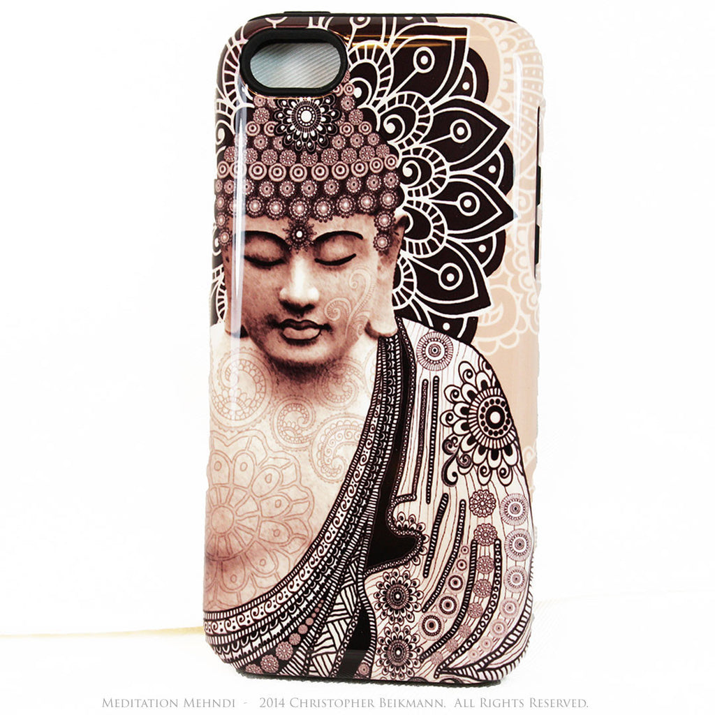 Tan Paisley Buddha iPhone 5s SE TOUGH Case - Unique Buddhist Art "Meditation Mehndi" Zen Yoga iPhone 5s SE Case - iPhone 5 5s TOUGH Case - Fusion Idol Arts - New Mexico Artist Christopher Beikmann