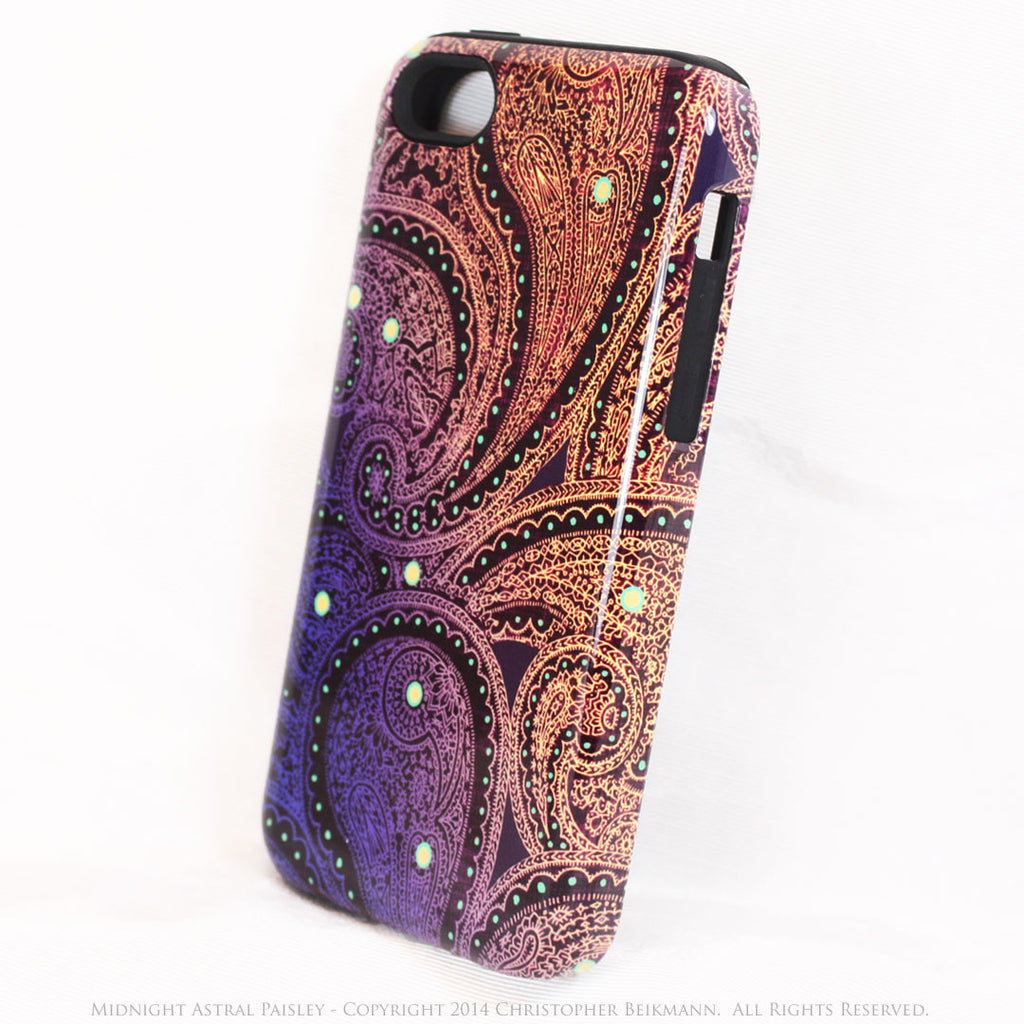 Purple and gold Paisley iPhone 5c TOUGH Case - Midnight Astral Paisley  - Paisley Dual Layer iPhone Case - iPhone 5c TOUGH Case - Fusion Idol Arts - New Mexico Artist Christopher Beikmann
